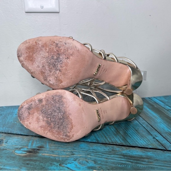 Schutz Juliana Gold High Heel Caged Open Dress Sandal Size 8 - Picture 13 of 16